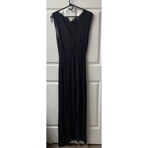 Rolla Coster Vintage Womens Medium Black Knit Faux Wrap Maxi Dress